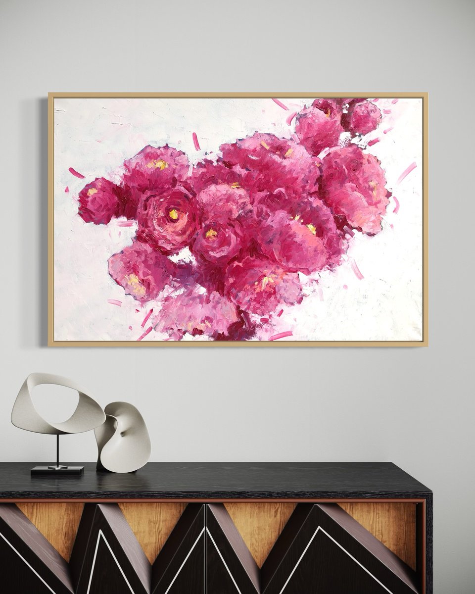 Impressionistic Botanical Oil Painting By Volodymyr Smoliak, 35 X 24", May Peonies, Original Artwork