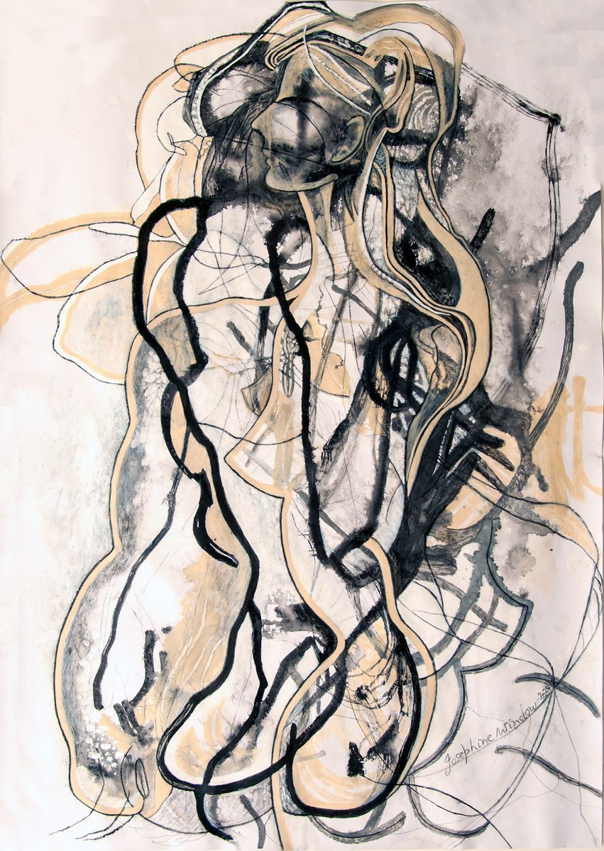 Organic Abstract Ink Drawing By Josephine Window, 23 X 33", Ink Brush Drawing 10, Original Artwork