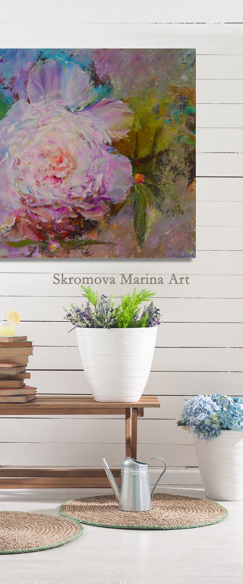 PALE PINK PEONY BUD - Beautiful flower. Early spring. Blooming peony. Natural flowers. Garden. Gentle. Unusual. by Marina Skromova