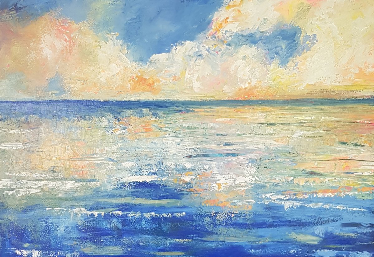 Impressionistic Landscape Acrylic Painting By Els Driesen, 39 X 28, Clouds, Original Artwork