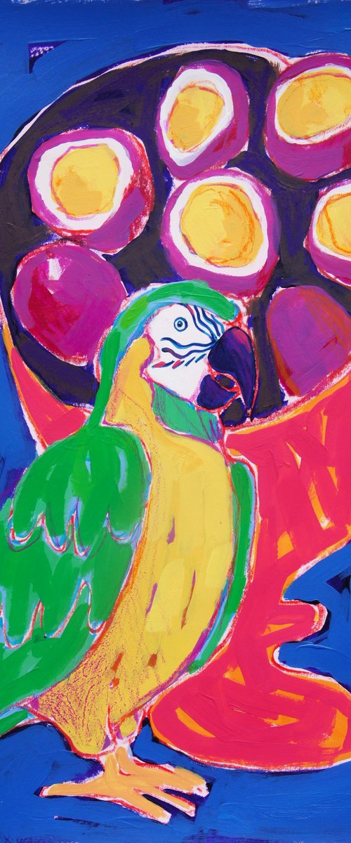 Parrot and passion fruits by Irina Plaksina