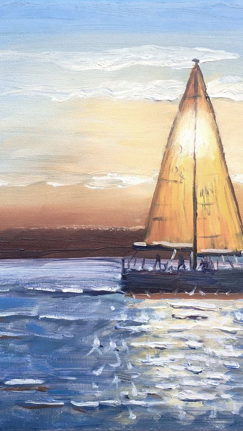 Sailboat at sunset by Elena Sokolova