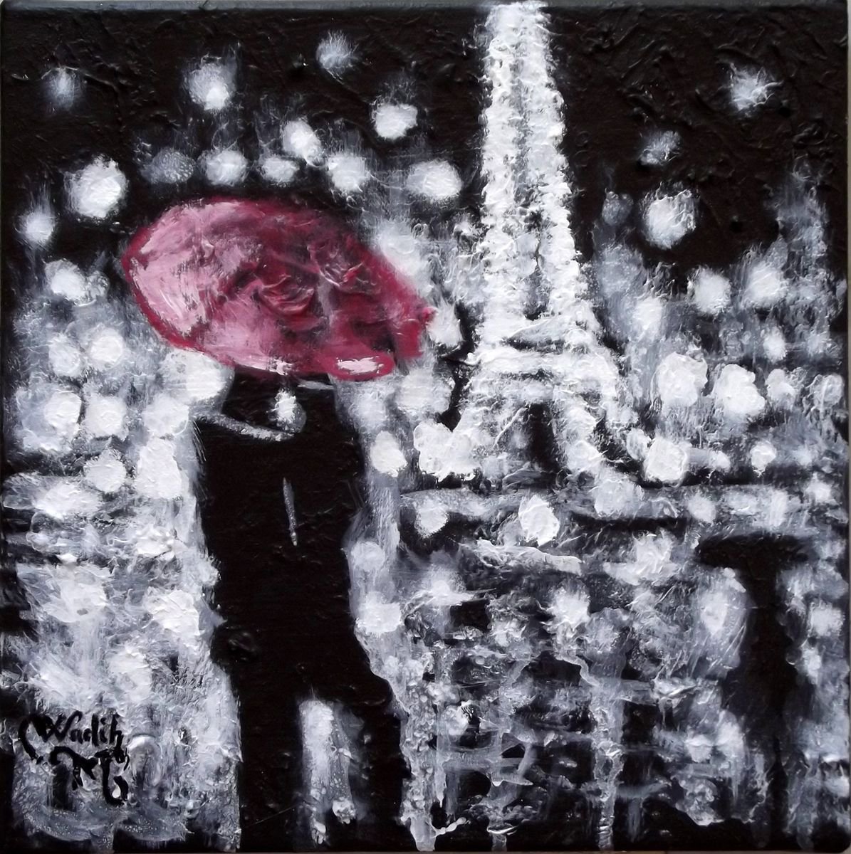 PARIS NIGHT LOVERS - Acrylic Painting - 30X30 cm by Wadih Maalouf