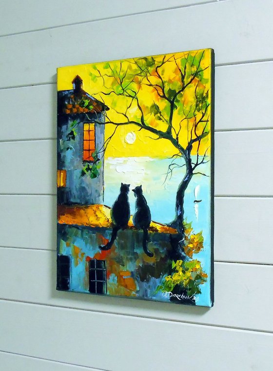 Cats Watching the Sunset Together