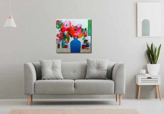 Summer Flowers in a Blue Vase