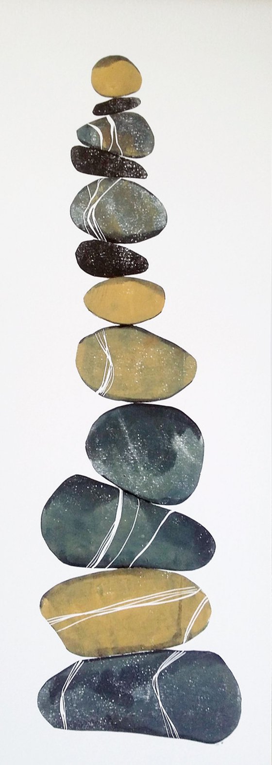 Zen stones - Twelve stones #6  ( banded balancing stones lino/monoprint)