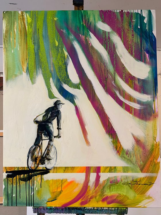 Big Bright painting - "Summer cyclist" - Pop Art - Street Art - Street - City - Bike - Sport