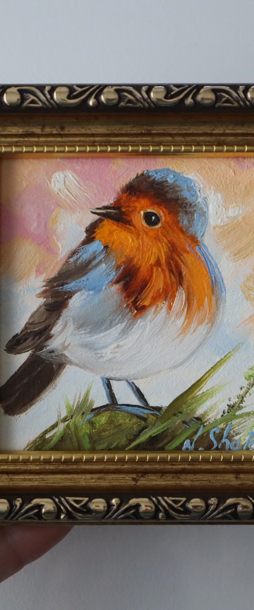 Robin Oil Painting 4x4 by Natalia Shaykina