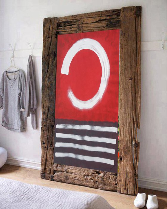 Red Enso Zen Abstract Painting large wall art A277 Acrylic Original Contemporary Art