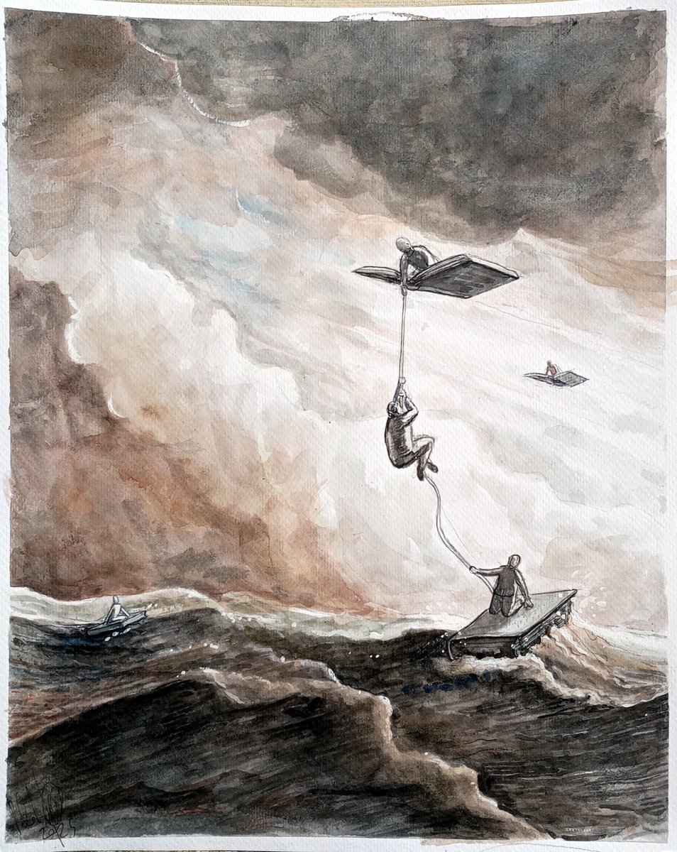 Illustrative Landscape Pastel Drawing By Paolo Beneforti, 9 X 12", Rescue, Original Artwork