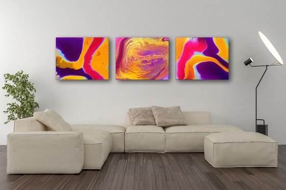 "Mix And Match" - FREE USA SHIPPING - Original Triptych, Abstract PMS Fluid Acrylic Paintings Series - 60" x 16"