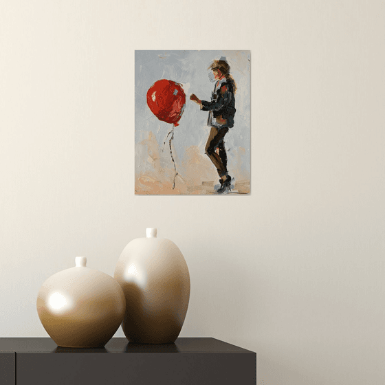 Woman with a red air balloon.