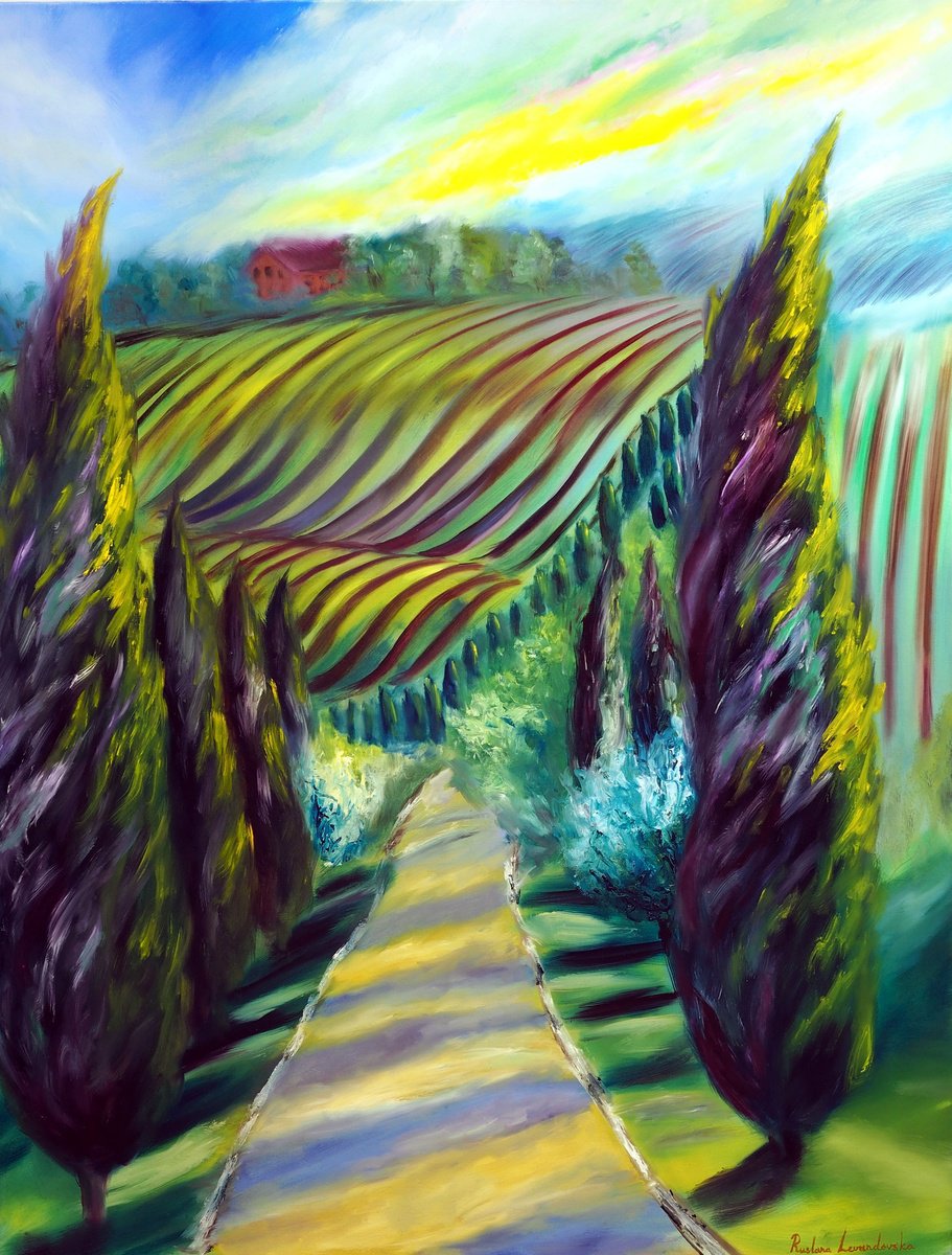 Impressionistic Landscape Oil Painting By Ruslana Levandovska, 36 X 48", Under The Tuscan Sun In Italy, Original Artwork