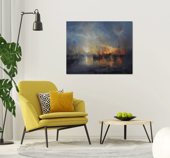 " Harbor of destroyed dreams - Morning After .... " W 125 x H 100 cm