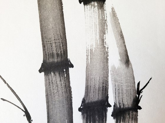 Three and one  - Bamboo series No. 2107 - Oriental Chinese Ink Painting