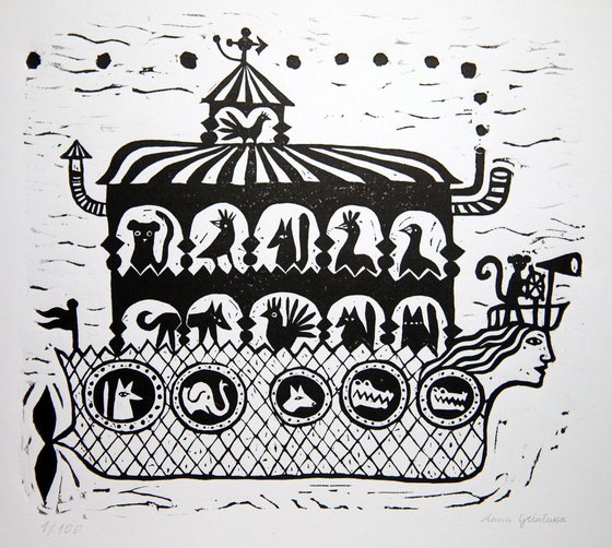 Noah's Ark Linocut Print