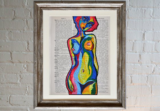 Picasso Women - Collage Art on Large Real English Dictionary Vintage Book Page