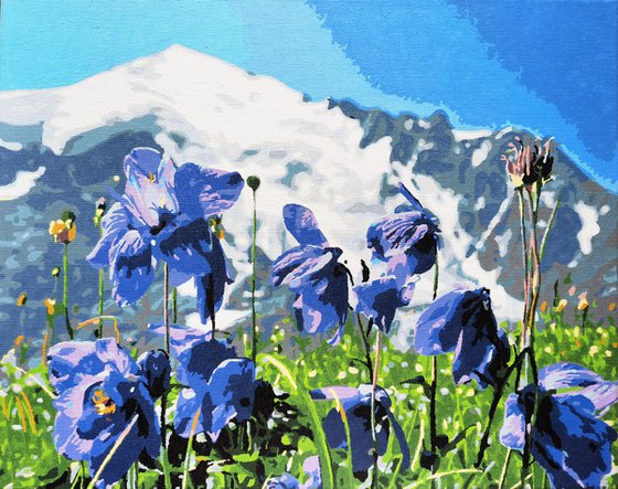 Lilac bellflowers in mountains