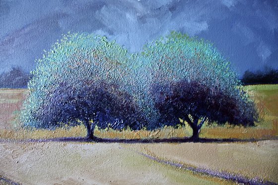 '2 Trees at High Noon' Landscape Oil Painting