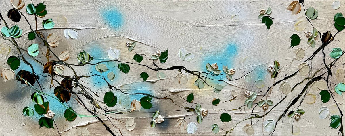 Impressionistic Abstract Acrylic Painting By Anastassia Skopp, 39 X 16, - Caramel Roses I - ?, Original Artwork