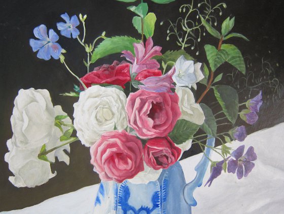 Roses in Blue and White Jug