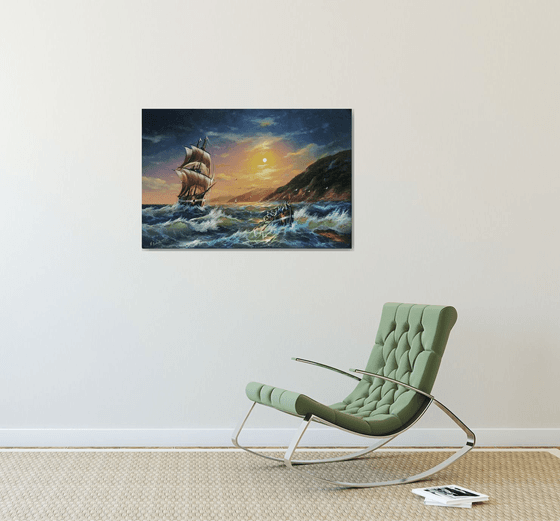 Restless sea -1 (60x90cm, oil painting)