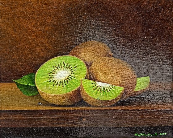 Still life kiwi (24x30cm, oil painting, ready to hang)