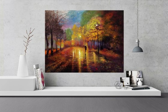 " Night Walk " - 100 x 80cm Original Oil Painting Large XL Landscape