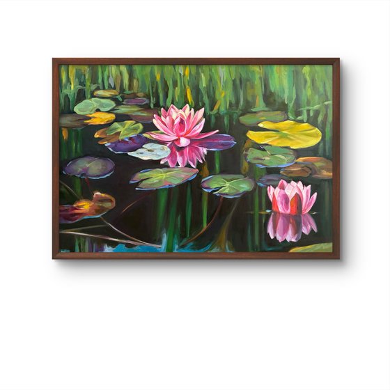 Colorful pond.Water lilies