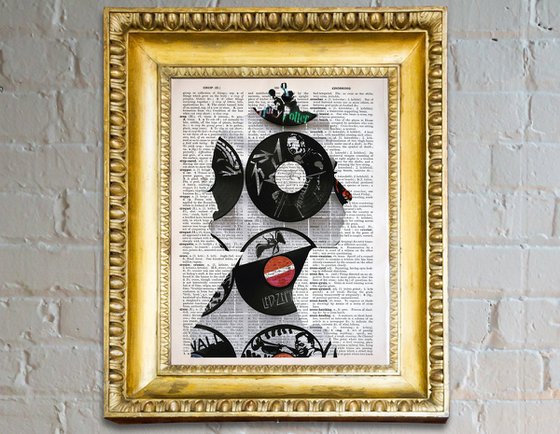 Queen Elizabeth II - Records - Collage Art on Large Real English Dictionary Vintage Book Page