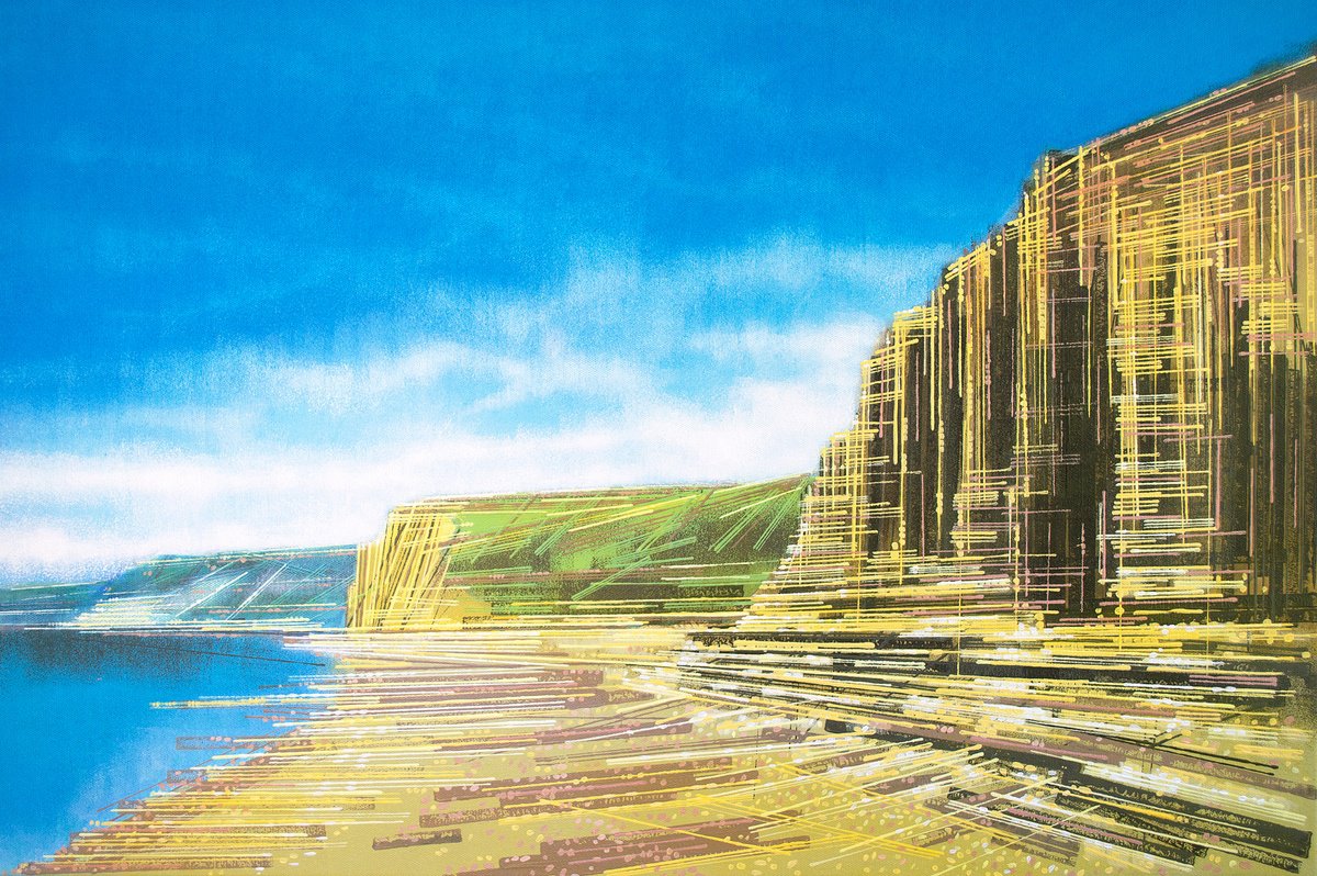 Impressionistic Landscape Acrylic Painting By Marc Todd, 30 X 20", The Jurassic Coast In Summer, Original Artwork