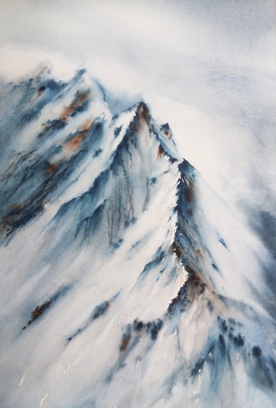 Snowy Mountains - Snow capped mountains  - Original Watercolor Painting