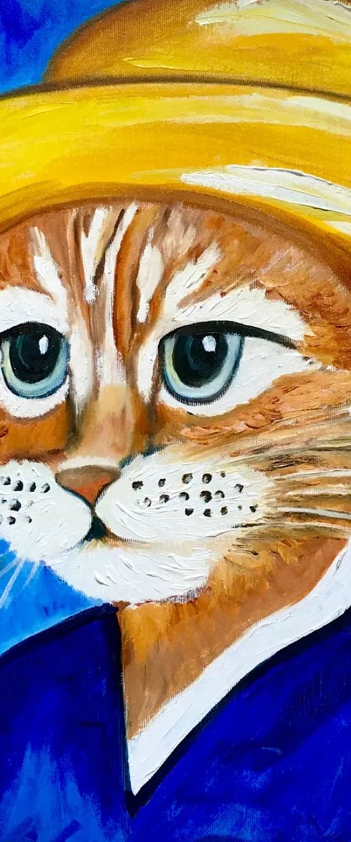 Cute Cat La Vincent Van Gogh by Olga Koval