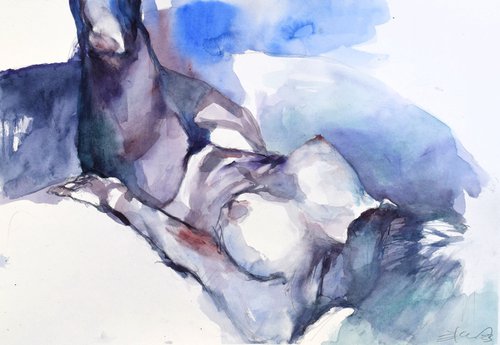 Nude lying pose by Goran Žigolić Watercolors