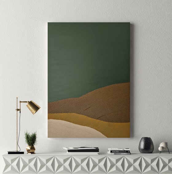 "Green Hills" Abstract green brown textured