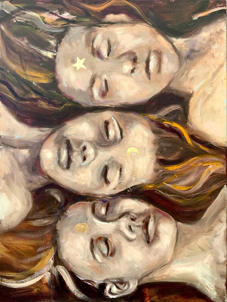 Expressive Portrait Oil Painting By Alexandra Jagoda (Ovcharenko), 24 X 31, Sisters Of Sleep, Original Artwork