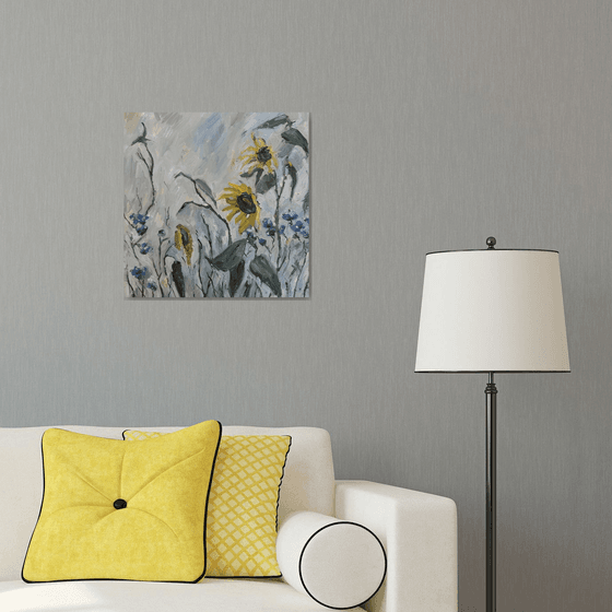 Sunflowers on a Gray Background