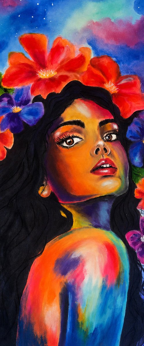 She Blooms in Starlight - Woman Portrait by Helga Wild