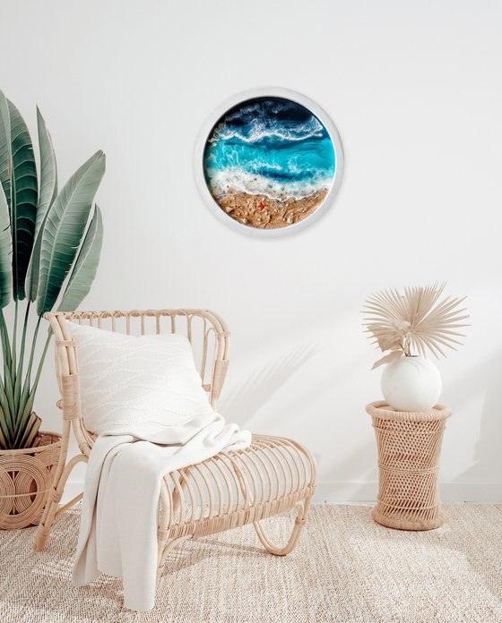 Window with seaview - original seascape 3d resin artwork, framed, ready to hang