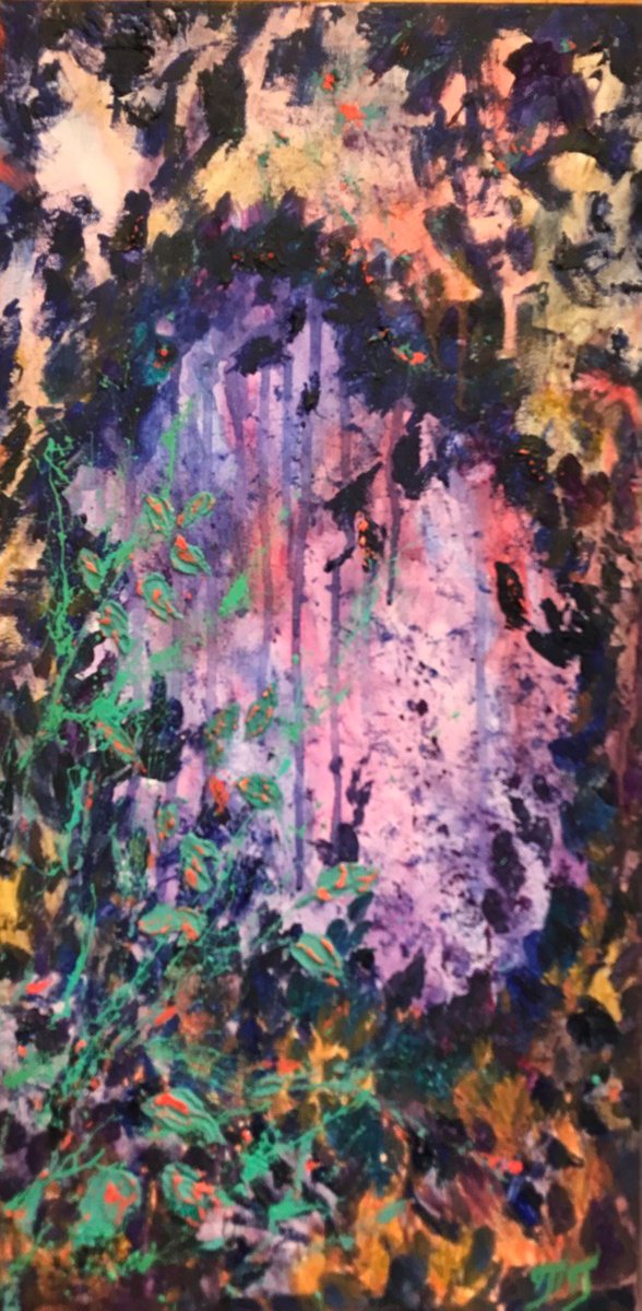 Abstract Acrylic Painting By Tetiana Pchelnykova, 12 X 24", Whispers Through The Canopy, Original Artwork
