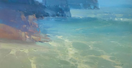 Foggy Ocean, Original oil painting, Handmade artwork, One of a kind