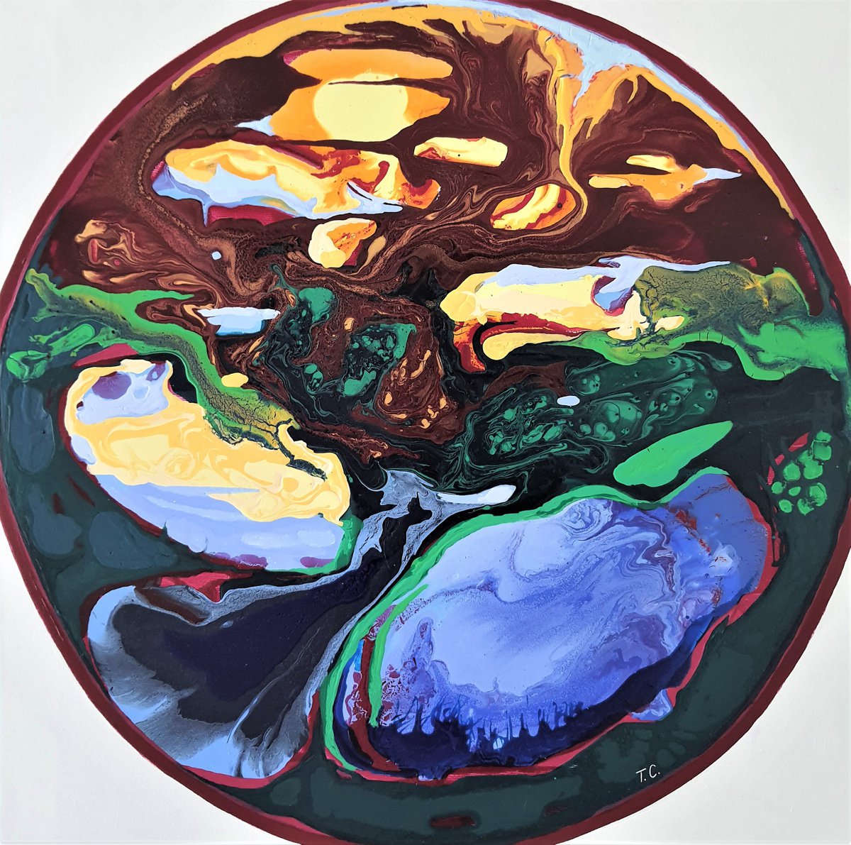 Landscape Acrylic Painting By Tanja Smirnova, 22 X 22", Northern Mandala 5, Original Artwork