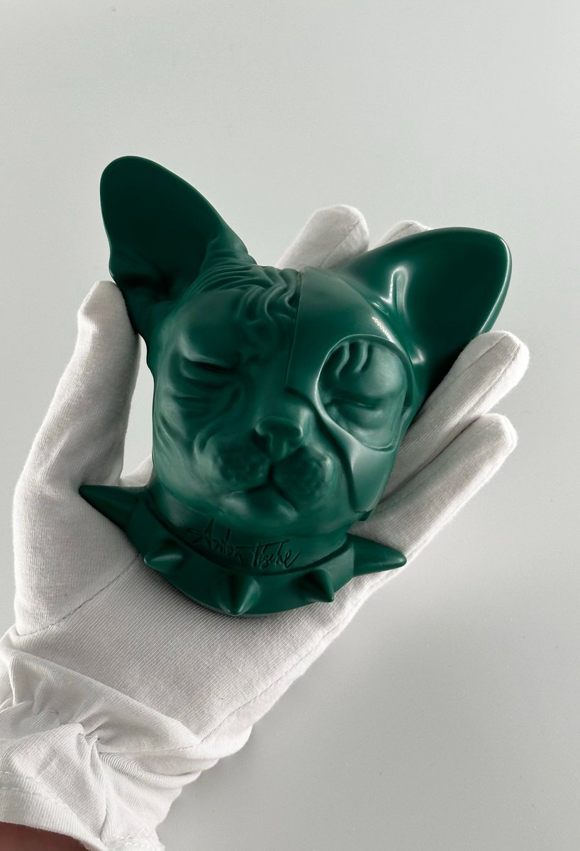 Surrealistic Animal Relief By Anton Tische, 5 X 5, Dualcat - Velvet Green 9/9, Original Artwork