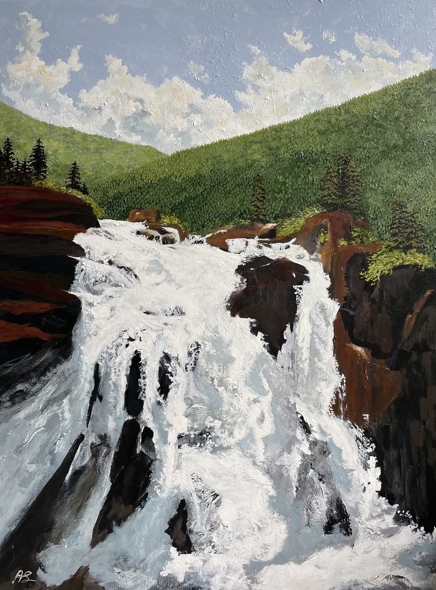 Photorealistic Landscape Acrylic Painting By Anne Shaughnessy, 30 X 40, A Thunderous Roar, Original Artwork