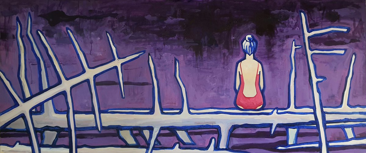 Landscape Acrylic Painting By Tanja Smirnova, 79 X 33", Lake, Original Artwork