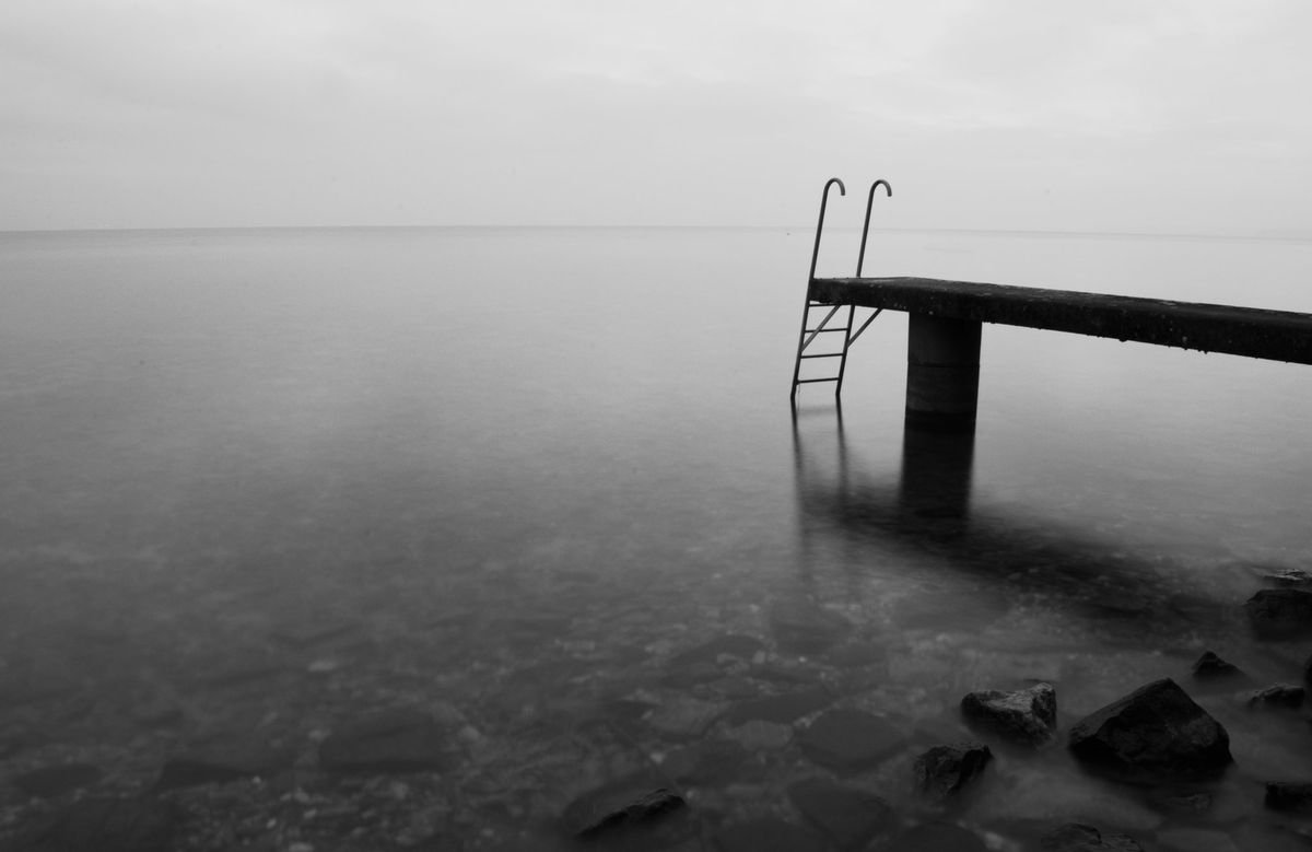 Jetty, Lac Leman, Switzerland [framed; also available unframed] by Charles Brabin