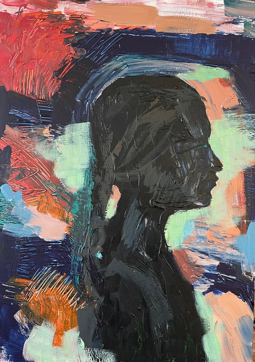 Urban And Pop Portrait Painting By Nikola Gulev, 20 X 28", "Contre Jour", Original Artwork