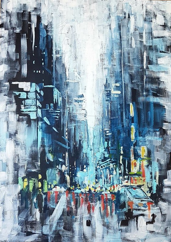 N103 City view Large colourful acrylic on Canvas 50x70cm