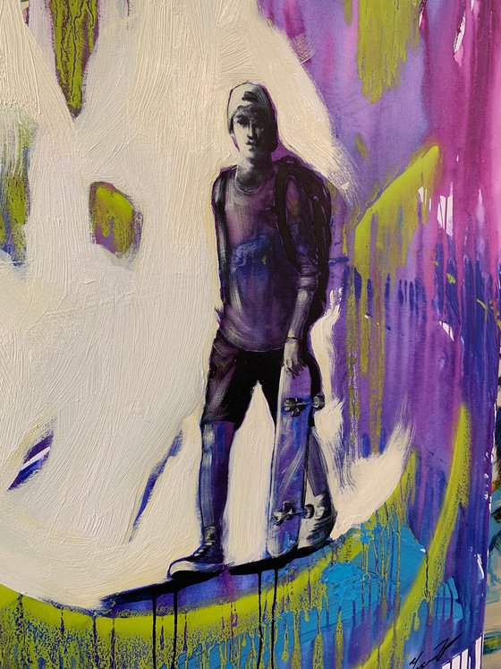 XXL Big painting - "Los Angeles skater" - Pop Art - Street - City - Sport - Skate
