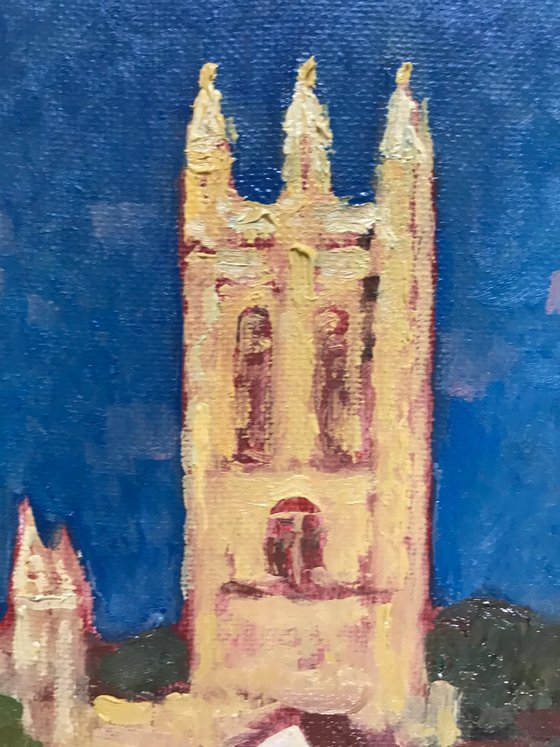 Original Oil Painting Wall Art Signed unframed Hand Made Jixiang Dong Canvas 25cm × 20cm Cityscape Wandering in The Town Centre Oxford Small Impressionism Impasto